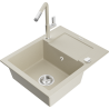 Mexen Enzo fregadero de granito de 1 seno con escurridor y grifo de cocina Flora, beige - 6506-69-670401-09