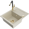 Mexen Enzo 1-bowl granite sink with drainer and Flora kitchen tap, beige - 6506-69-670401-57-G