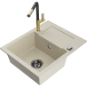 Mexen Enzo Granitspüle 1-Becken mit Abtropffläche und Küchenarmatur Flora, beige - 6506-69-670401-57-B