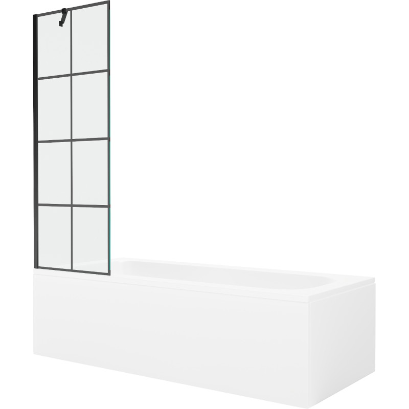 Mexen Vega wanna prostokątna 170 x 70 cm z obudową i parawanem 1-skrzydłowym 60 cm, czarny wzór - 550117077X9506007077