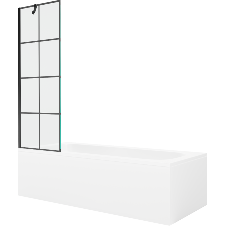 Mexen Vega wanna prostokątna 170 x 70 cm z obudową i parawanem 1-skrzydłowym 60 cm, czarny wzór - 550117077X9506007077