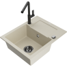 Mexen Enzo évier en granit 1 bac avec égouttoir et robinet de cuisine Flora, beige - 6506-69-670401-70-B