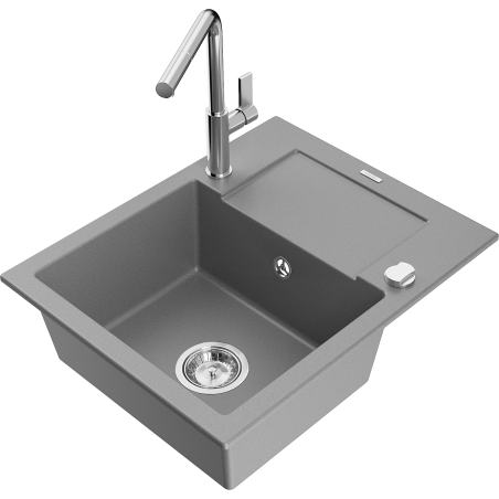 Mexen Enzo granitno korito za pomivanje posode z 1 prekatom, z odcejalnikom in kuhinjsko armaturo Flora, sivo