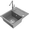 Mexen Enzo 1-bowl granite sink with drainer and Flora kitchen tap, grey - 6506-71-670401-00