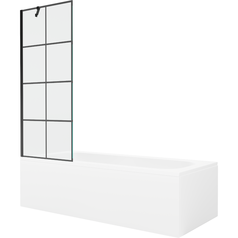 Mexen Vega bañera rectangular 170 x 70 cm con revestimiento y mampara de 1 hoja 70 cm, diseño negro - 550117077X9507007077