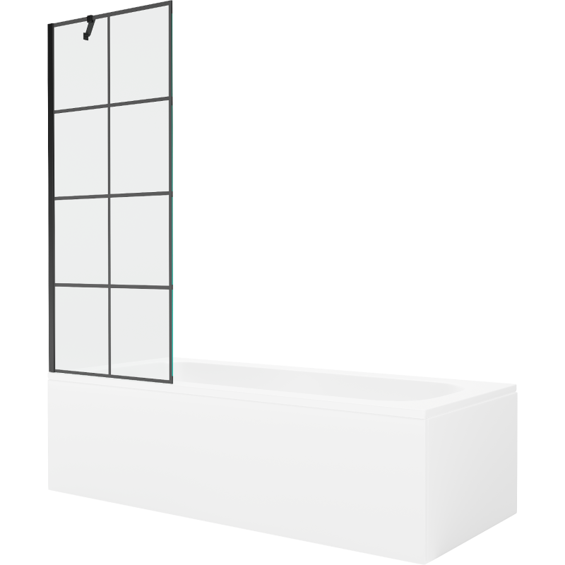 Mexen Vega wanna prostokątna 170 x 70 cm z obudową i parawanem 1-skrzydłowym 70 cm, czarny wzór - 550117077X9507007077