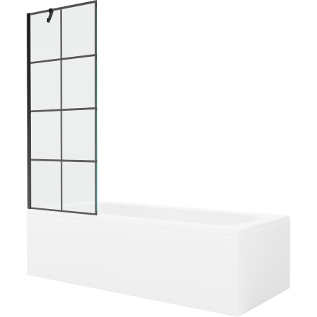 Mexen Vega wanna prostokątna 170 x 70 cm z obudową i parawanem 1-skrzydłowym 70 cm, czarny wzór - 550117077X9507007077