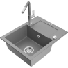 Mexen Enzo évier de cuisine en granit 1 bac avec égouttoir et robinet Flora, gris - 6506-71-670401-06