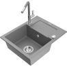 Mexen Enzo Granit-Évier mat 1-Schëff mat Drainboard a Kichekran Flora, Gro - 6506-71-670401-06