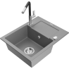 Mexen Enzo 1-bowl granite sink with drainer and Flora kitchen tap, grey - 6506-71-670401-07