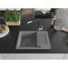 Mexen Enzo Granitspüle 1-Becken mit Abtropffläche und Küchenarmatur Flora, grau - 6506-71-670401-07-B