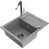 Mexen Enzo fregadero de granito de 1 seno con escurridor y grifo de cocina Flora, gris - 6506-71-670401-07-B