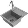 Mexen Enzo granite sink 1-bowl with drainer and Flora kitchen tap, grey - 6506-71-670401-07-B