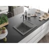 Mexen Enzo Granitspüle 1-Becken mit Abtropffläche und Küchenarmatur Flora, grau - 6506-71-670401-07-B