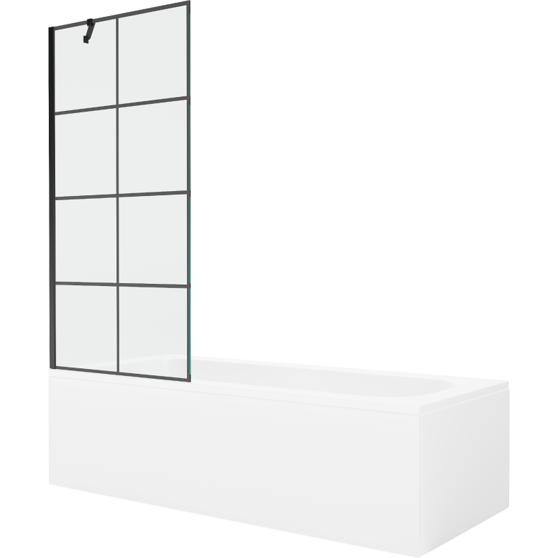 Mexen Vega wanna prostokątna 170 x 70 cm z obudową i parawanem 1-skrzydłowym 80 cm, czarny wzór - 550117077X9508007077