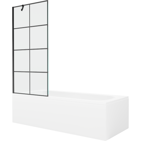 Mexen Vega rechteckige Badewanne 170 x 70 cm mit Gehäuse und 1-flügeliger Duschwand 80 cm, schwarzes Muster - 550117077X9508007?