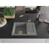 Mexen Enzo 1-bowl granite sink with drainer and Flora kitchen tap, grey - 6506-71-670401-57-G