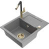 Mexen Enzo 1-bowl granite sink with drainer and Flora kitchen tap, grey - 6506-71-670401-57-G