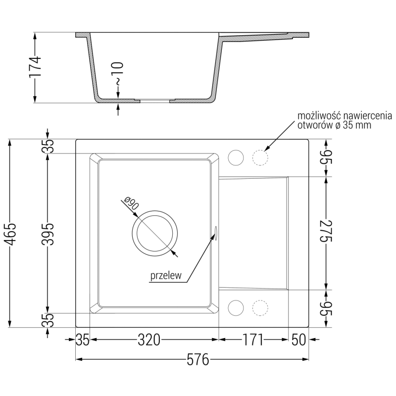 Mexen Enzo zlewozmywak granitowy 1-komorowy z ociekaczem i baterią kuchenną Flora, szary - 6506-71-670401-57-G