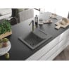 Mexen Enzo évier en granit 1 bac avec égouttoir et robinet de cuisine Flora, gris - 6506-71-670401-57-B