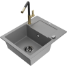 Mexen Enzo granite sink 1-bowl with drainer and Flora kitchen tap, grey - 6506-71-670401-57-B