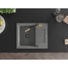 Mexen Enzo Granitspüle 1-Becken mit Abtropffläche und Küchenarmatur Flora, grau - 6506-71-670401-57-B