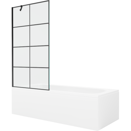 Mexen Vega wanna prostokątna 170 x 70 cm z obudową i parawanem 1-skrzydłowym 90 cm, czarny wzór - 550117077X9509007077