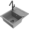 Mexen Enzo granite kitchen sink 1-bowl with drainer and Flora kitchen tap, grey - 6506-71-670401-70-B