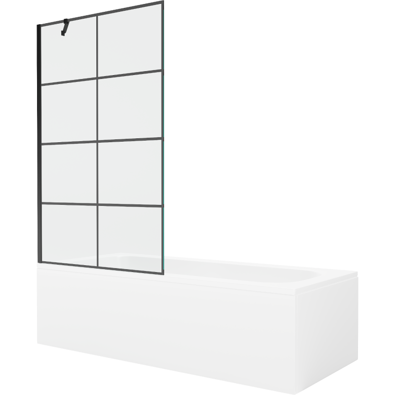 Mexen Vega wanna prostokątna 170 x 70 cm z obudową i parawanem 1-skrzydłowym 100 cm, czarny wzór - 550117077X9510007077