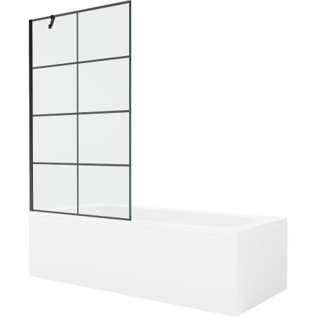 Mexen Vega wanna prostokątna 170 x 70 cm z obudową i parawanem 1-skrzydłowym 100 cm, czarny wzór - 550117077X9510007077