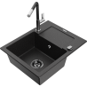 Mexen Enzo fregadero de granito de un seno con escurridor y grifo de cocina Flora, negro/plata metálico - 6506-73-670401-07-B