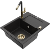 Mexen Enzo 1-bowl granite sink with drainer and Flora kitchen tap, black/silver metallic - 6506-73-670401-57-G