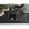 Mexen Enzo granite kitchen sink 1-bowl with drainer and Flora kitchen tap, black/gold metallic - 6506-75-670401-07