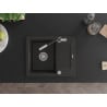 Mexen Enzo Granitspüle mit 1 Becken, Abtropffläche und Küchenarmatur Flora, schwarz/goldener Metallic - 6506-75-670401-07