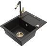Mexen Enzo fregadero de granito de 1 seno con escurridor y grifo de cocina Flora, negro/oro metálico - 6506-75-670401-57-G