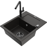 Mexen Enzo fregadero de granito de 1 seno con escurridor y grifo de cocina Flora, negro/dorado metálico - 6506-75-670401-70-B