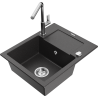 Mexen Enzo 1-bowl granite sink with drainer and kitchen faucet Flora, speckled black - 6506-76-670401-00
