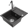 Mexen Enzo granite sink 1-bowl with drainer and Flora kitchen tap, black speckled - 6506-76-670401-07