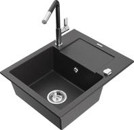 Mexen Enzo fregadero de granito 1 cubeta con escurridor y grifo de cocina Flora, negro moteado - 6506-76-670401-07