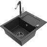 Mexen Enzo granite sink, 1-bowl with drainer and Flora kitchen tap, speckled black - 6506-76-670401-07-B