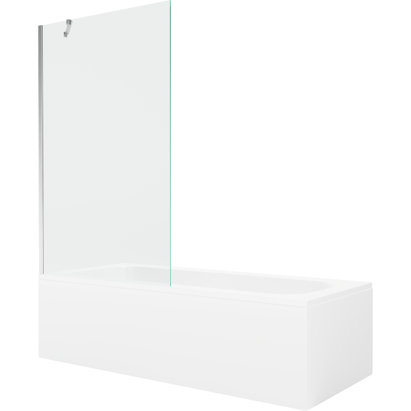 Mexen Vega wanna prostokątna 180 x 80 cm z obudową i parawanem 1-skrzydłowym 100 cm, transparent, chrom - 550118080X9510000001