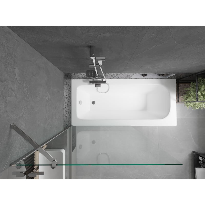 Mexen Vega Rechteckige Badewanne 180 x 80 cm mit Verkleidung und 1-flügeliger Abtrennung 100 cm, transparent, Chrom