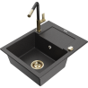 Mexen Enzo 1-bowl granite sink with drainer and Flora kitchen tap, speckled black - 6506-76-670401-57-G