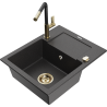 Mexen Enzo granieten spoelbak met 1 bak en afdruiprek en Flora keukenkraan, zwart gespikkeld - 6506-76-670401-57-G