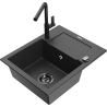 Mexen Enzo 1-bowl granite sink with drainer and Flora kitchen tap, black spotted - 6506-76-670401-70-B