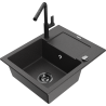 Mexen Enzo fregadero de granito de 1 cubeta con escurridor y grifo de cocina Flora, negro moteado - 6506-76-670401-70-B