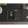 Mexen Enzo granite sink 1-bowl with drainer and Flora kitchen tap, black speckled - 6506-76-670401-75-G