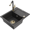 Mexen Enzo granite sink 1-bowl with drainer and Flora kitchen tap, black speckled - 6506-76-670401-75-G