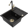 Mexen Enzo fregadero de granito de 1 cubeta con escurridor y grifo de cocina Flora, negro - 6506-77-670401-57-G