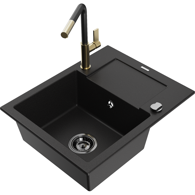 Mexen Enzo graniittinen 1-allas tiskiallas valuallas ja keittiöhana Flora, musta - 6506-77-670401-57-B